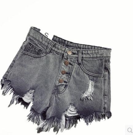 High Waist Ripped Denim Shorts-Denim Shorts-Arimonz-Gray-S-Arimonz