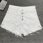 High Waist Ripped Denim Shorts-Denim Shorts-Arimonz-White-S-Arimonz