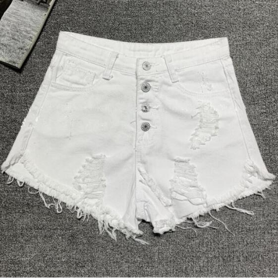 High Waist Ripped Denim Shorts-Denim Shorts-Arimonz-White-S-Arimonz