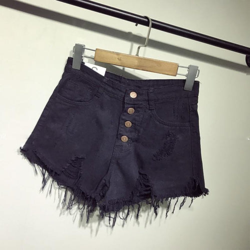 High Waist Ripped Denim Shorts-Denim Shorts-Arimonz-Arimonz
