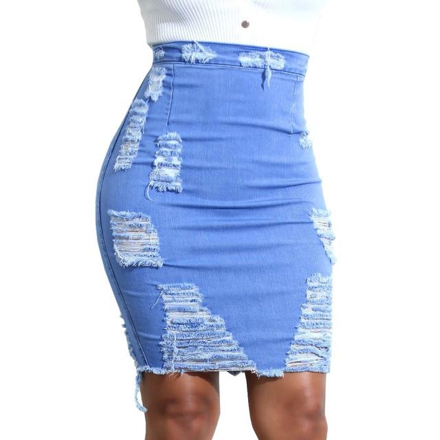 High Waist Ripped Mini Pencil Denim Skirts-Denim Skirts-Arimonz-Arimonz