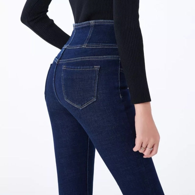 High Waist Thickening Skinny Denim Women Warm Stretch Pencil Jeans-Skinny Jeans-Arimonz-Arimonz