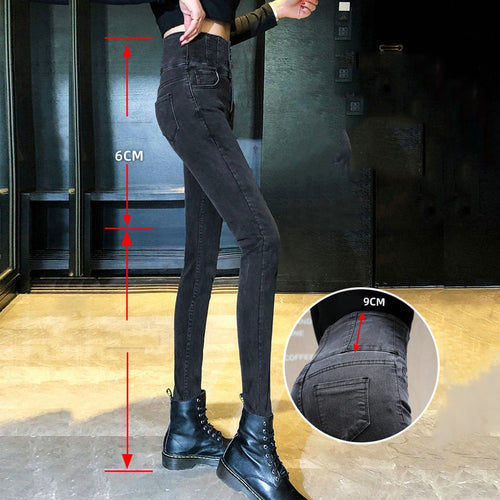 High Waist Thickening Skinny Denim Women Warm Stretch Pencil Jeans-Skinny Jeans-Arimonz-Arimonz