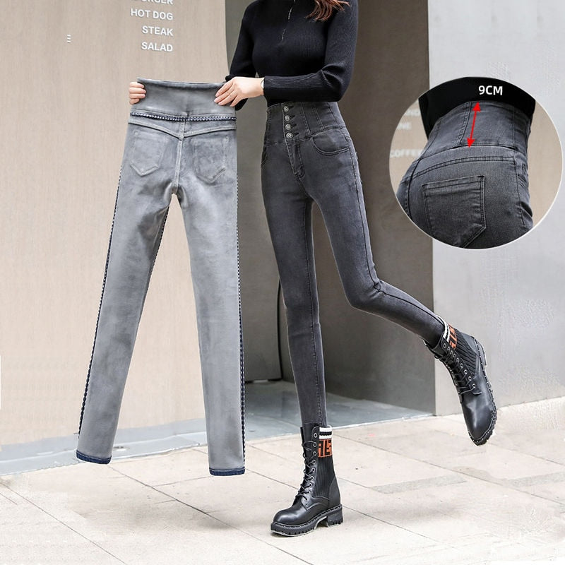 High Waist Thickening Skinny Denim Women Warm Stretch Pencil Jeans-Skinny Jeans-Arimonz-Arimonz