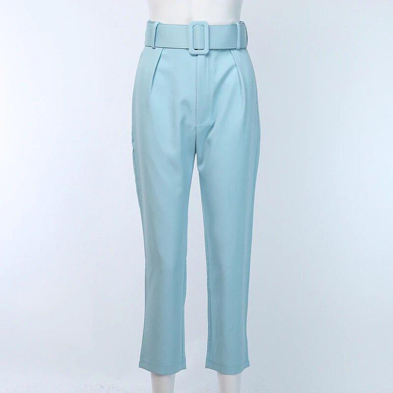 High Waist with Belt Office Pants-Pants-Arimonz-blue-S-Arimonz
