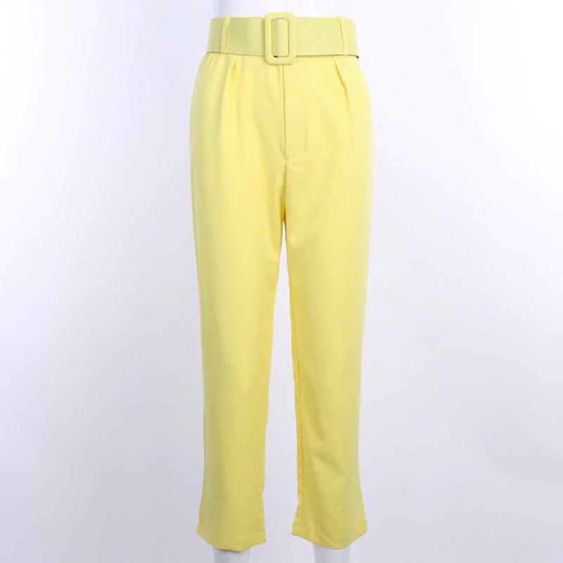 High Waist with Belt Office Pants-Pants-Arimonz-Yellow-S-Arimonz