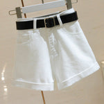 High Waist Women Blue Denim Shorts With Belt Casual Wide Leg Shorts-Denim Shorts-Arimonz-Arimonz