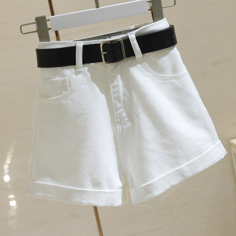 High Waist Women Blue Denim Shorts With Belt Casual Wide Leg Shorts-Denim Shorts-Arimonz-Arimonz