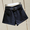 High Waist Women Blue Denim Shorts With Belt Casual Wide Leg Shorts-Denim Shorts-Arimonz-black-S-Arimonz