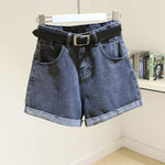 High Waist Women Blue Denim Shorts With Belt Casual Wide Leg Shorts-Denim Shorts-Arimonz-Dark Blue-S-Arimonz