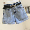 High Waist Women Blue Denim Shorts With Belt Casual Wide Leg Shorts-Denim Shorts-Arimonz-Light Blue-S-Arimonz