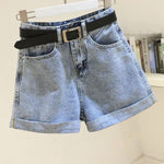 High Waist Women Blue Denim Shorts With Belt Casual Wide Leg Shorts-Denim Shorts-Arimonz-Light Blue-S-Arimonz