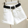 High Waist Women Blue Denim Shorts With Belt Casual Wide Leg Shorts-Denim Shorts-Arimonz-White-S-Arimonz