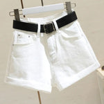 High Waist Women Blue Denim Shorts With Belt Casual Wide Leg Shorts-Denim Shorts-Arimonz-White-S-Arimonz