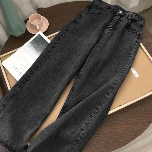 High Waist Women's Jeans Wide Leg Pants Trousers Mom Jeans-Straight Jeans-Arimonz-black-S-Arimonz