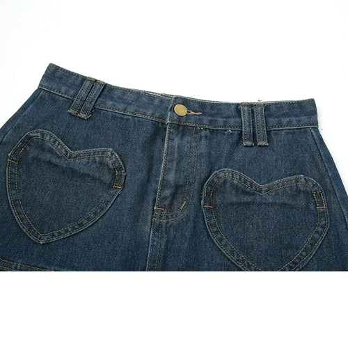 High Waist Y2k Pleated Denim Skirt Women Casual Blue Washed Mini Skirt-Denim Skirts-Arimonz-Arimonz