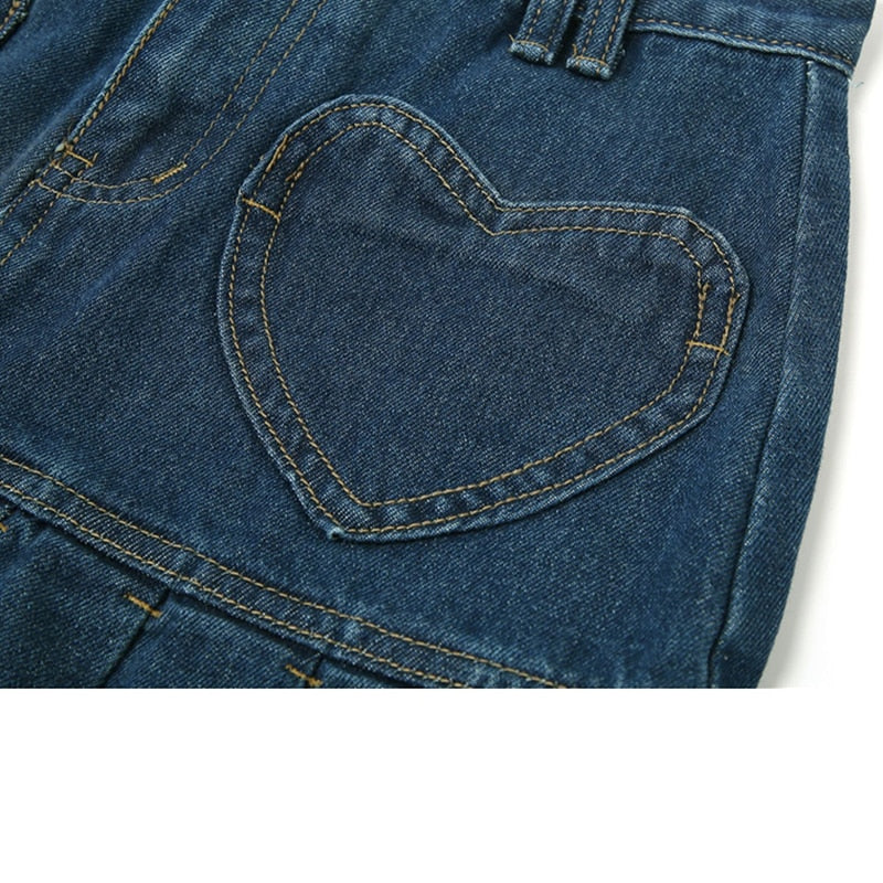 High Waist Y2k Pleated Denim Skirt Women Casual Blue Washed Mini Skirt-Denim Skirts-Arimonz-Arimonz
