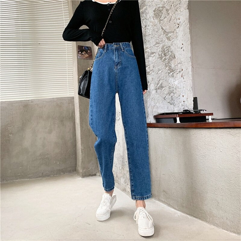 High Waisted Jeans for Women Straight Leg Denim Bottom Vintage Pants-Skinny Jeans-Arimonz-Arimonz