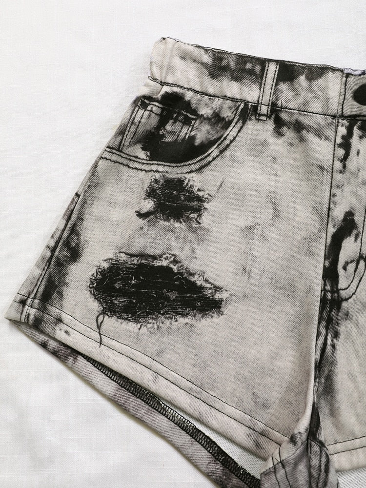 Hole Button Cotton Jean Shorts High Waist Skinny Ripped Denim Short-Denim Shorts-Arimonz-Arimonz