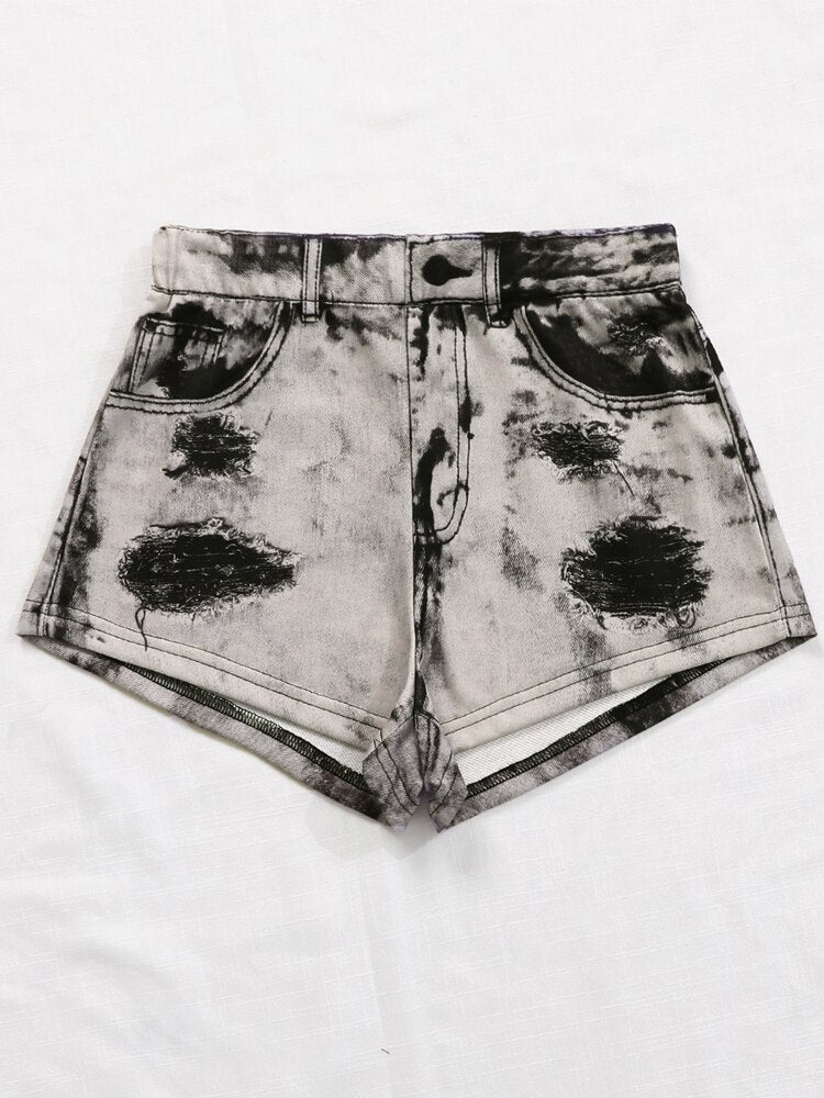 Hole Button Cotton Jean Shorts High Waist Skinny Ripped Denim Short-Denim Shorts-Arimonz-Arimonz