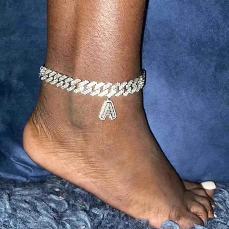 Initial Letters Pendants Cuban Link Chain Letter Anklet For Women-Anklets-Arimonz-Arimonz