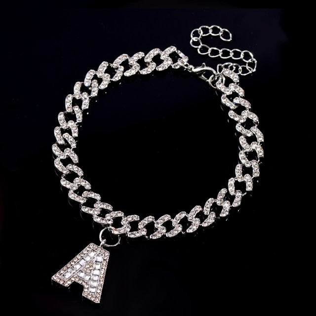 Initial Letters Pendants Cuban Link Chain Letter Anklet For Women-Anklets-Arimonz-A-Silver-Arimonz
