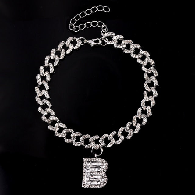 Initial Letters Pendants Cuban Link Chain Letter Anklet For Women-Anklets-Arimonz-B-Silver-Arimonz