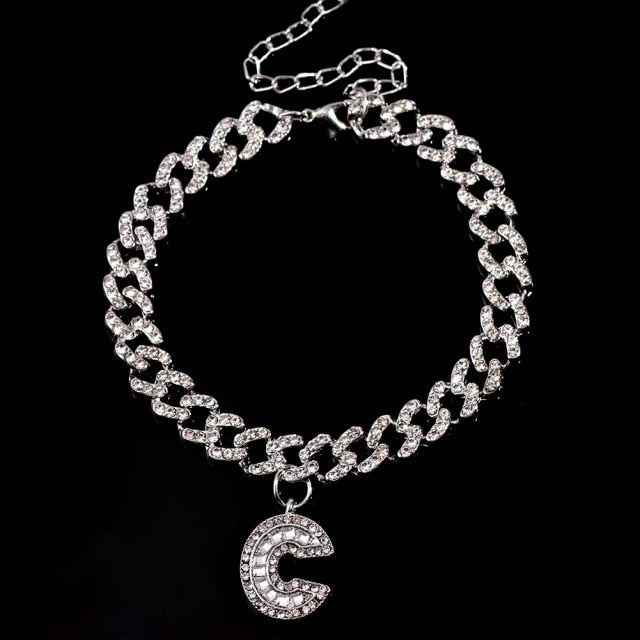 Initial Letters Pendants Cuban Link Chain Letter Anklet For Women-Anklets-Arimonz-C-Silver-Arimonz
