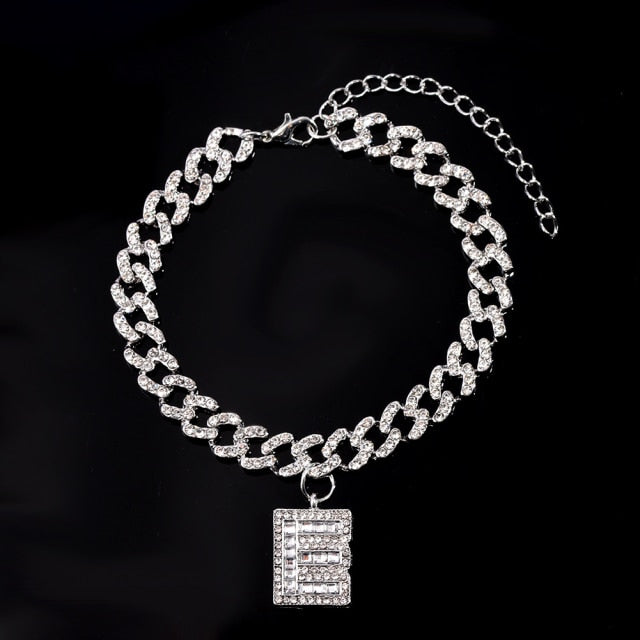 Initial Letters Pendants Cuban Link Chain Letter Anklet For Women-Anklets-Arimonz-E-Silver-Arimonz