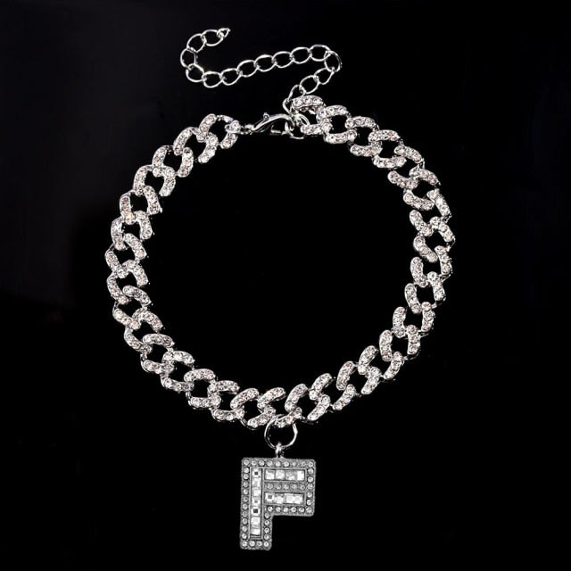 Initial Letters Pendants Cuban Link Chain Letter Anklet For Women-Anklets-Arimonz-F-Silver-Arimonz