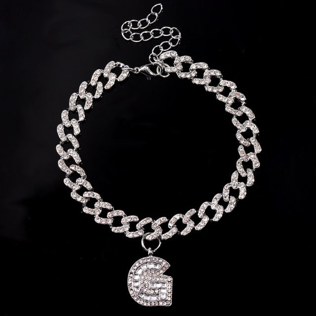 Initial Letters Pendants Cuban Link Chain Letter Anklet For Women-Anklets-Arimonz-G-Silver-Arimonz