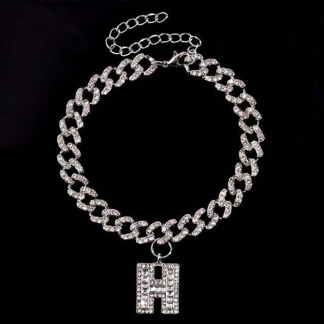 Initial Letters Pendants Cuban Link Chain Letter Anklet For Women-Anklets-Arimonz-H-Silver-Arimonz