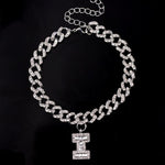 Initial Letters Pendants Cuban Link Chain Letter Anklet For Women-Anklets-Arimonz-I-Silver-Arimonz