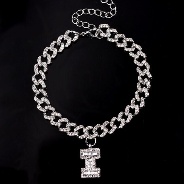 Initial Letters Pendants Cuban Link Chain Letter Anklet For Women-Anklets-Arimonz-I-Silver-Arimonz