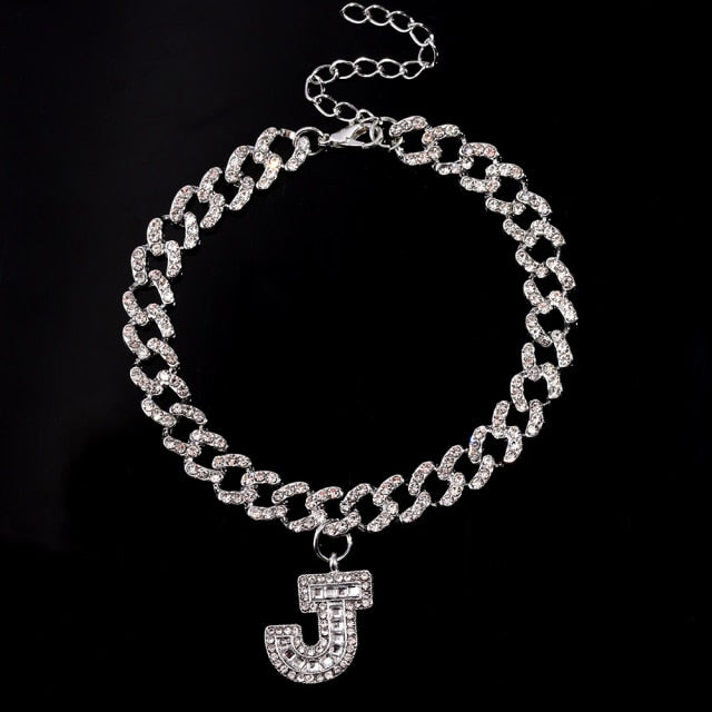 Initial Letters Pendants Cuban Link Chain Letter Anklet For Women-Anklets-Arimonz-J-Silver-Arimonz