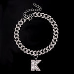 Initial Letters Pendants Cuban Link Chain Letter Anklet For Women-Anklets-Arimonz-K-Silver-Arimonz