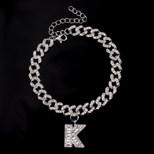 Initial Letters Pendants Cuban Link Chain Letter Anklet For Women-Anklets-Arimonz-K-Silver-Arimonz