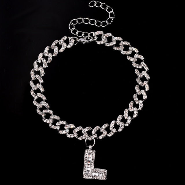 Initial Letters Pendants Cuban Link Chain Letter Anklet For Women-Anklets-Arimonz-L-Silver-Arimonz