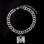 Initial Letters Pendants Cuban Link Chain Letter Anklet For Women-Anklets-Arimonz-M-Silver-Arimonz