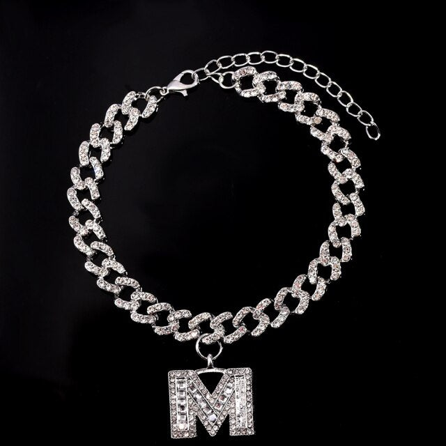 Initial Letters Pendants Cuban Link Chain Letter Anklet For Women-Anklets-Arimonz-M-Silver-Arimonz