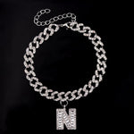 Initial Letters Pendants Cuban Link Chain Letter Anklet For Women-Anklets-Arimonz-N-Silver-Arimonz