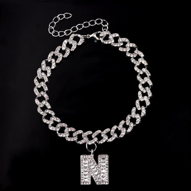 Initial Letters Pendants Cuban Link Chain Letter Anklet For Women-Anklets-Arimonz-N-Silver-Arimonz
