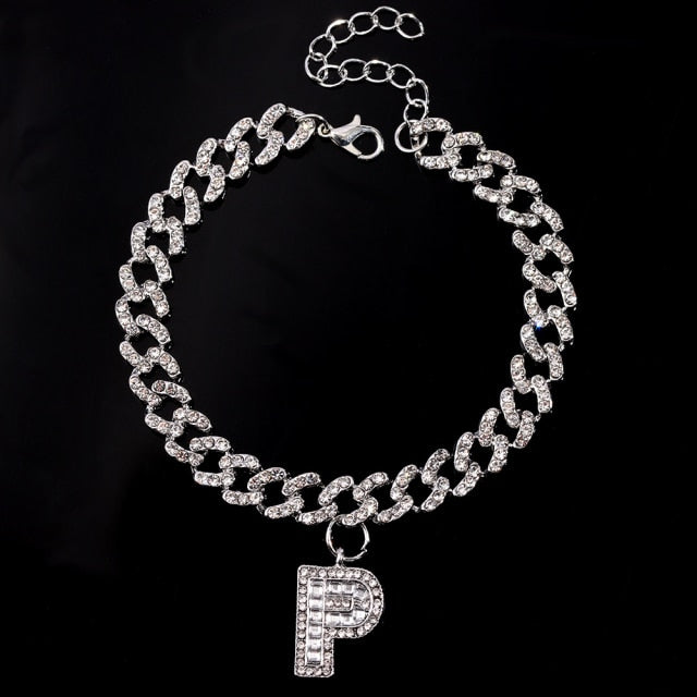 Initial Letters Pendants Cuban Link Chain Letter Anklet For Women-Anklets-Arimonz-P-Silver-Arimonz