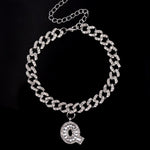 Initial Letters Pendants Cuban Link Chain Letter Anklet For Women-Anklets-Arimonz-Q-Silver-Arimonz
