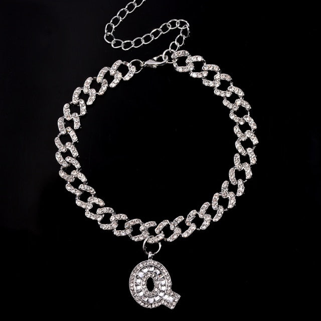 Initial Letters Pendants Cuban Link Chain Letter Anklet For Women-Anklets-Arimonz-Q-Silver-Arimonz
