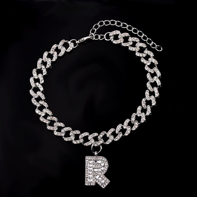 Initial Letters Pendants Cuban Link Chain Letter Anklet For Women-Anklets-Arimonz-R-Silver-Arimonz