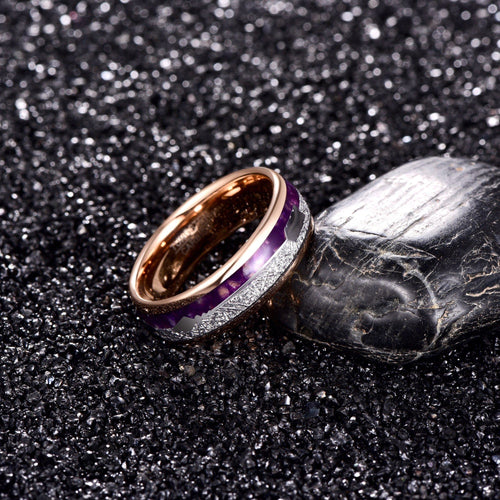 Inlaid Meteorite Purple Agate Ring-Rings-Arimonz-Arimonz