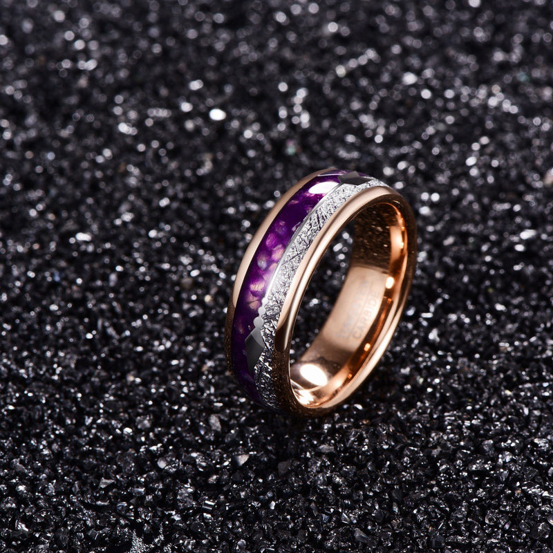 Inlaid Meteorite Purple Agate Ring-Rings-Arimonz-Arimonz