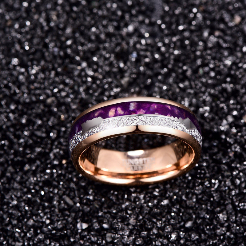 Inlaid Meteorite Purple Agate Ring-Rings-Arimonz-Arimonz