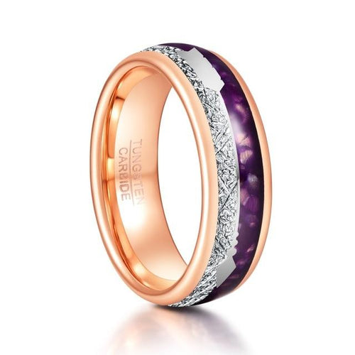 Inlaid Meteorite Purple Agate Ring-Rings-Arimonz-Arimonz